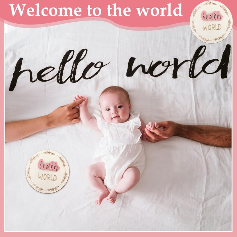 AuraRay 7 Pcs Months Baby Milestone Signs, 3D Pink Baby Monthly Milestone Cards Milestone Wooden Circles for Newborn Boy Girl 1-12 Months Baby Milestone Pictures (Double Sided) - Image 4